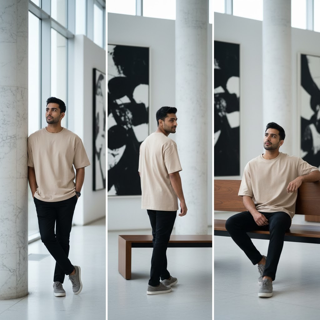 444 Signature Oversize Tee – Beige