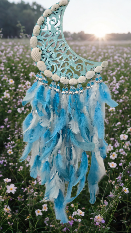 Aqua Tide Crescent Dreamcatcher