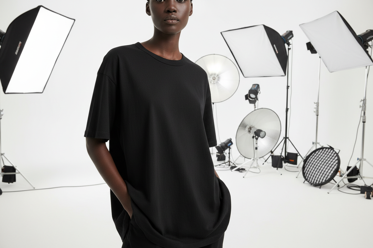 black oversized t shirt - big studio shoot